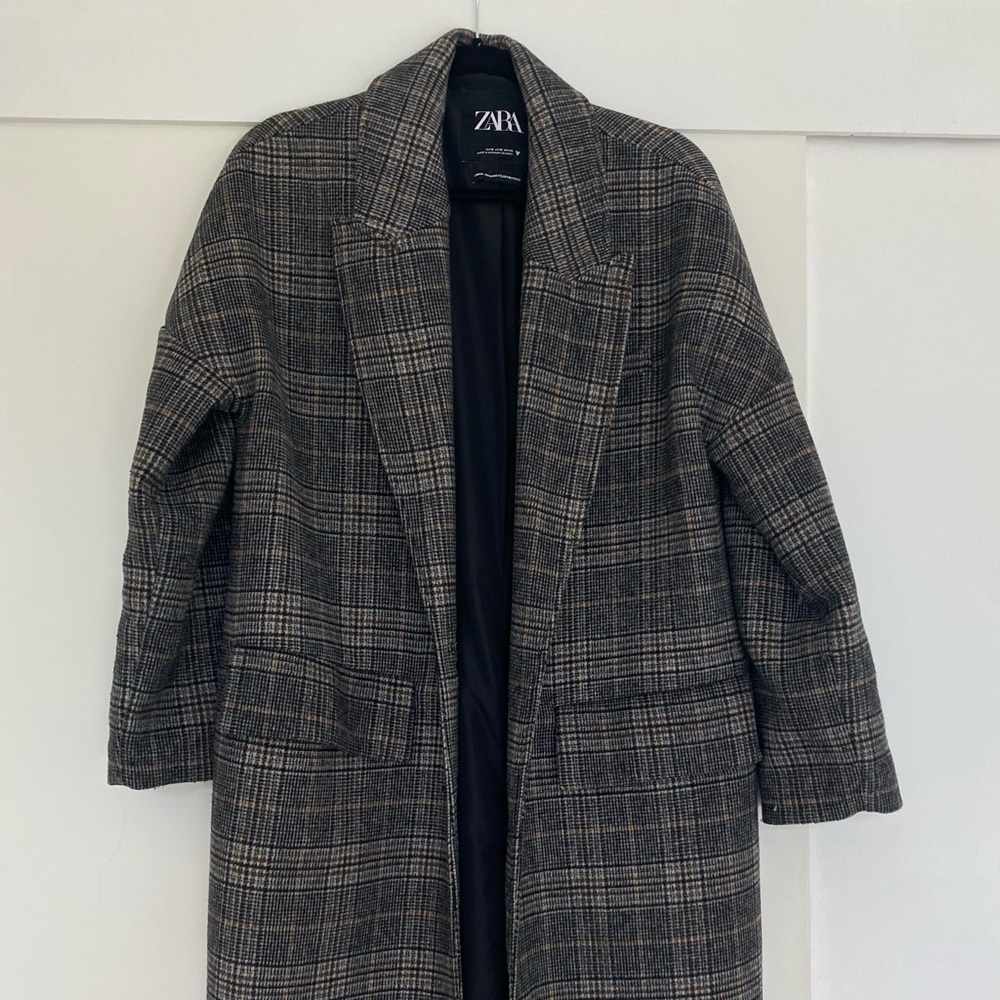 Zara Plaid Coat Oversized Long S